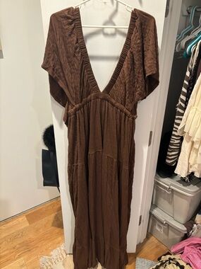 Free People Brown V-Neck Maxi Dress